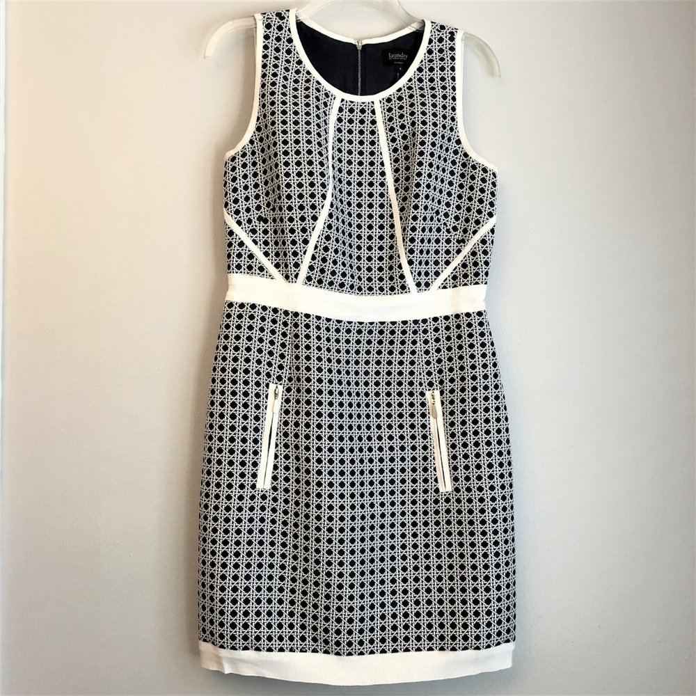 Laundry by Shelli Segal Navy & White Shift Dress Sz 8 - Picture 2 of 13